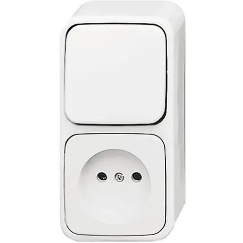 Busch-Jaeger combinatie wisselschakelaar/wandcontactdoos zonder randaarde opbouw AP plus wit (2601/6/2300APW-503)