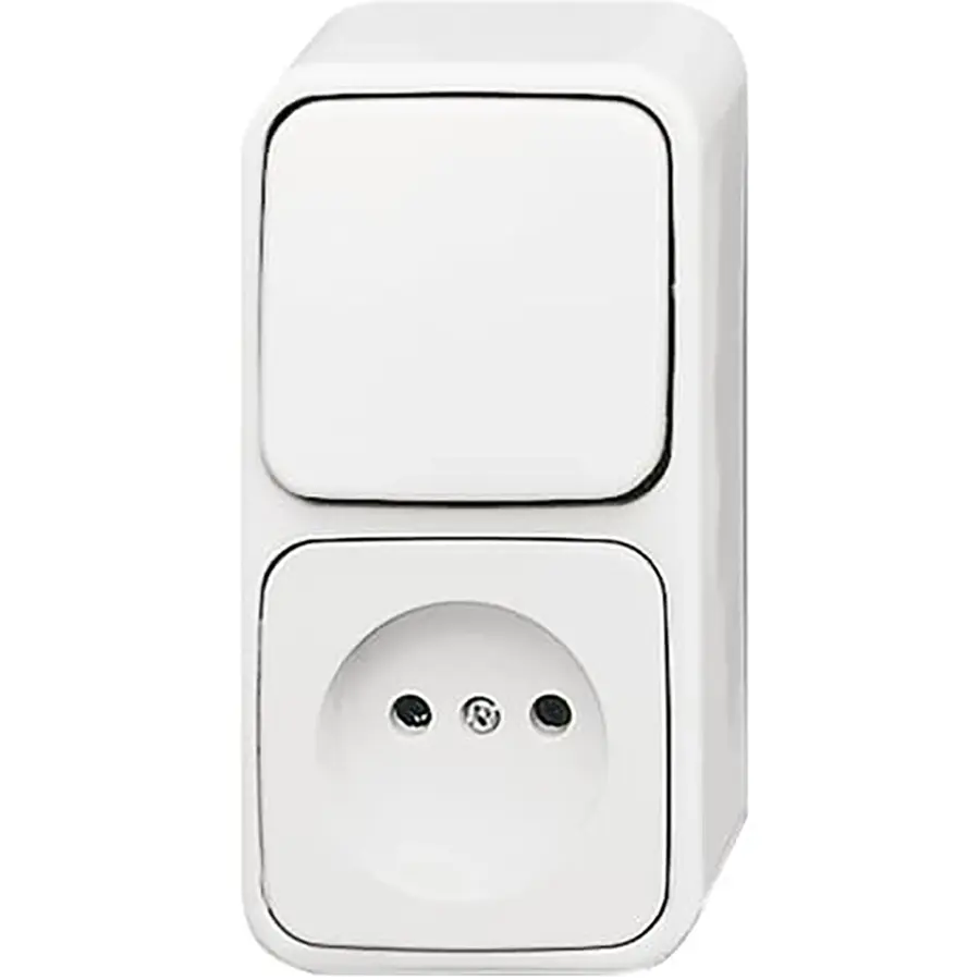 Busch-Jaeger combinatie wisselschakelaar/wandcontactdoos zonder randaarde opbouw AP plus wit (2601/6/2300APW-503)