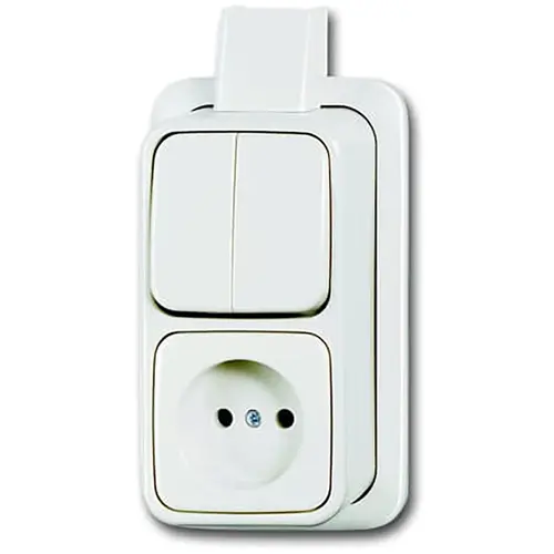 Busch-Jaeger combinatie serieschakelaar/wandcontactdoos zonder randaarde K/P-25 opbouw AP plus wit (2601/5/2300 APJW)
