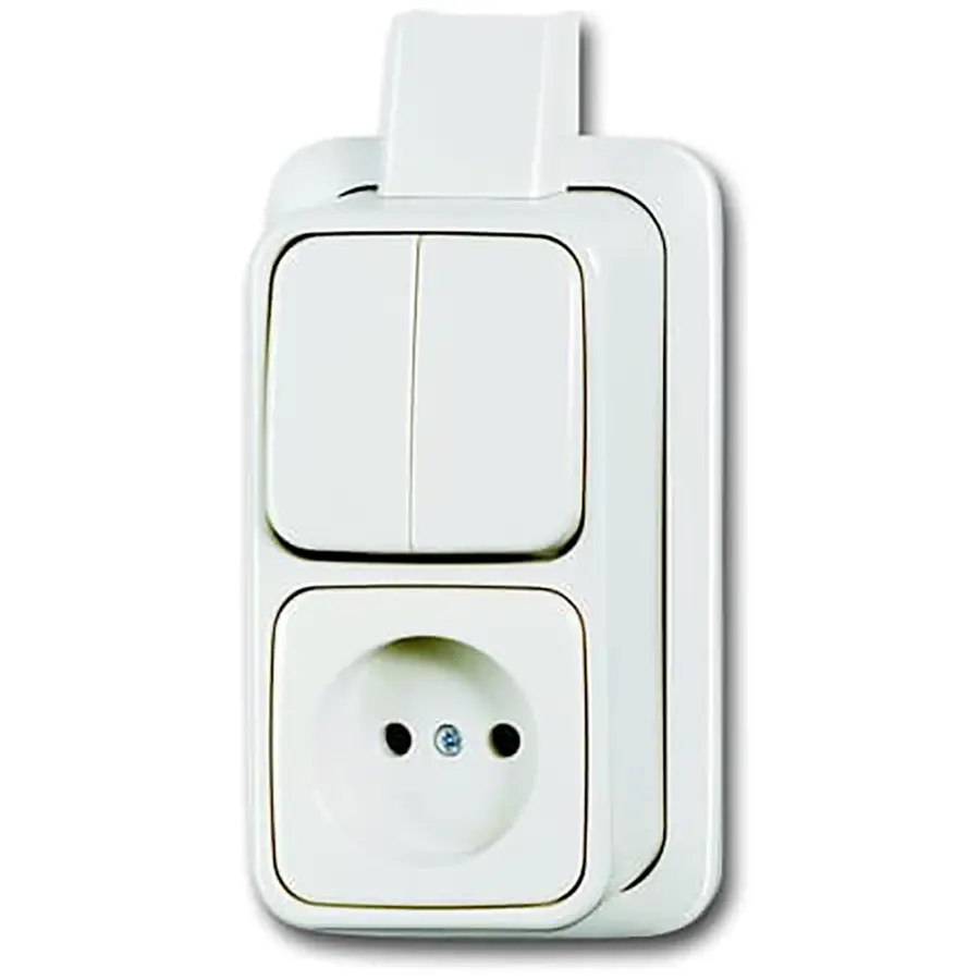 Busch-Jaeger combinatie serieschakelaar/wandcontactdoos zonder randaarde K/P-25 opbouw AP plus wit (2601/5/2300 APJW)