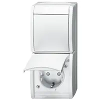 Busch-Jaeger combinatie schakelaar/wandcontactdoos kindveilig Ocean IP44 alpinwit (2601/6/20 EBW-54)