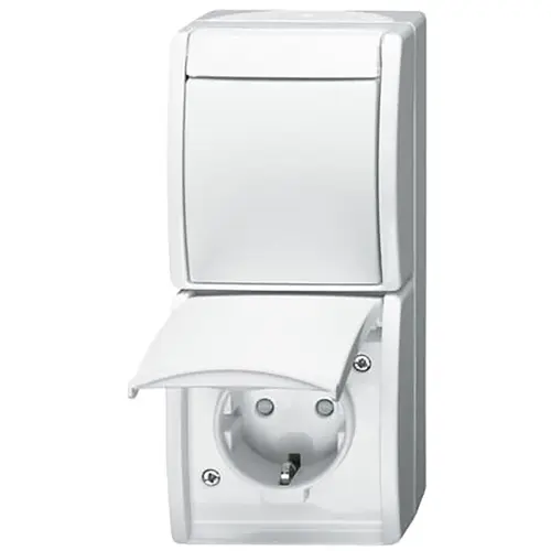 Busch-Jaeger combinatie schakelaar/wandcontactdoos kindveilig Ocean IP44 alpinwit (2601/6/20 EBW-54)