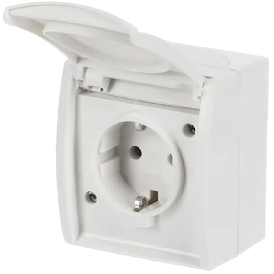 Busch-Jaeger wandcontactdoos randaarde klapdeksel opbouw Ocean IP44 alpinwit (20 EW-54)