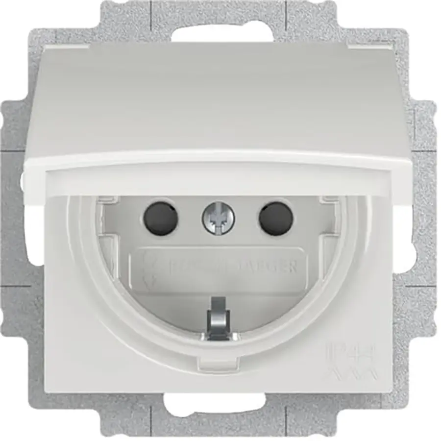 Busch-Jaeger wandcontactdoos randaarde kindveilig met klapdeksel IP44 Balance SI wit glans (20 EUCKBD-914)