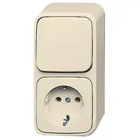 Busch-Jaeger combinatie wisselschakelaar/wandcontactdoos met randaarde opbouw AP plus creme (2601/6/2300 EAP500)