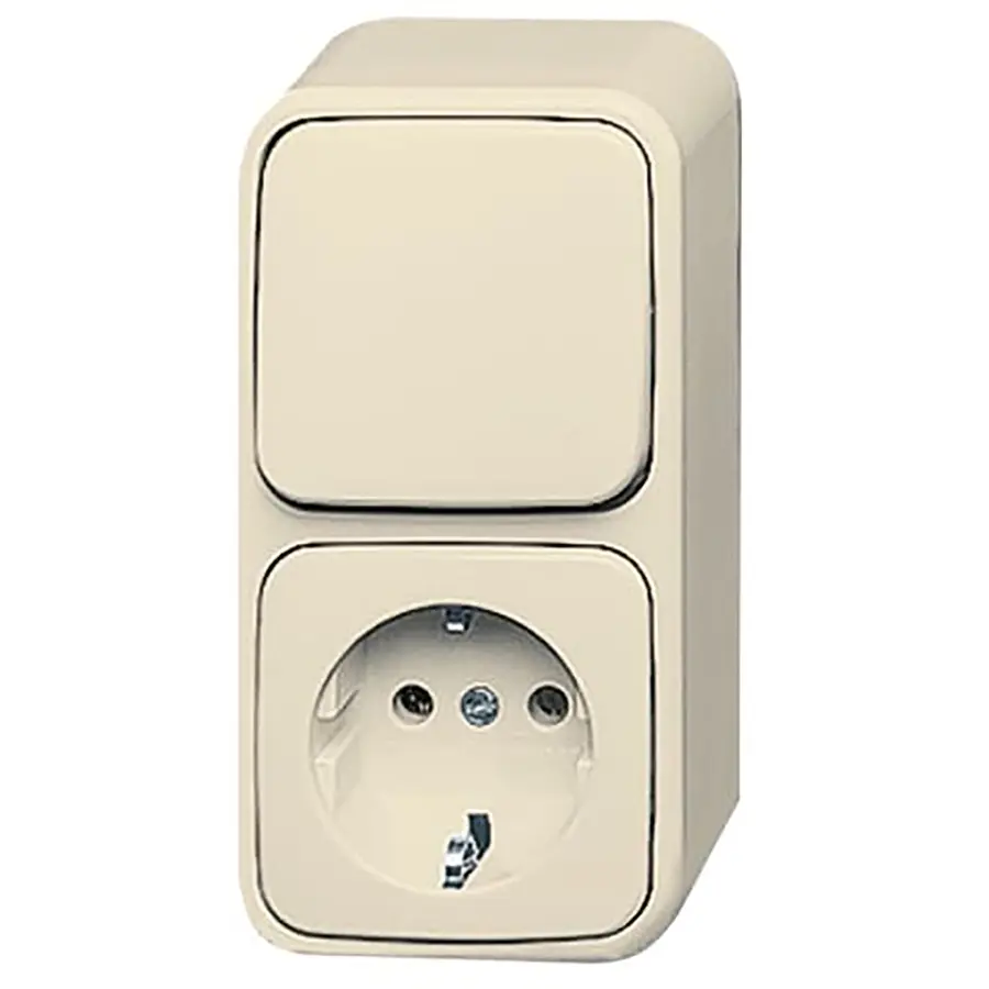 Busch-Jaeger combinatie wisselschakelaar/wandcontactdoos met randaarde opbouw AP plus creme (2601/6/2300 EAP500)