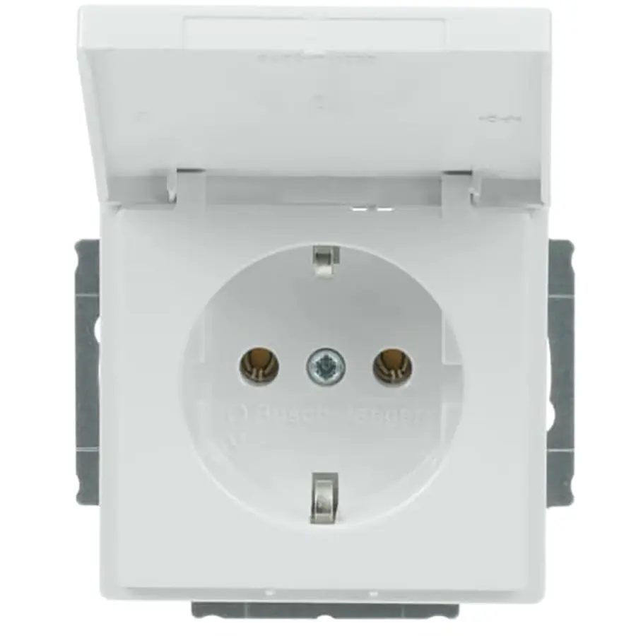 Busch-Jaeger wandcontactdoos randaarde met klapdeksel Future Linear studiowit glans (20 EUK-84)