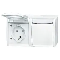 Busch-Jaeger wandcontactdoos 2-voudig randaarde kindveilig met klapdeksels opbouw Ocean IP44 alpinwit (20/2 EBW-54)