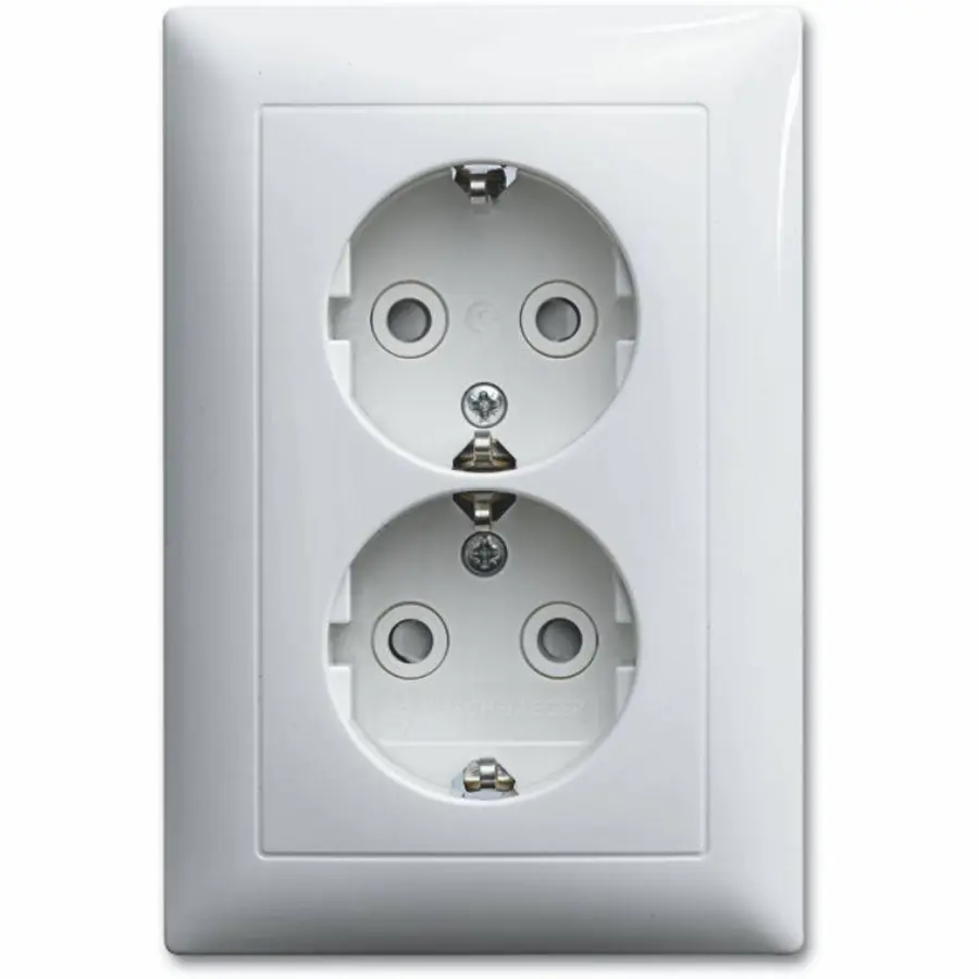 Busch-Jaeger wandcontactdoos 2-voudig randaarde Safety+ voor ovale 1,5 inbouwdoos Balance SI wit glans (302EUJT-914)