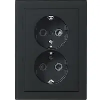 Busch-Jaeger wandcontactdoos 2-voudig randaarde Safety+ voor ovale 1,5 inbouwdoos Future Linear zwart mat (302EUJT-885)