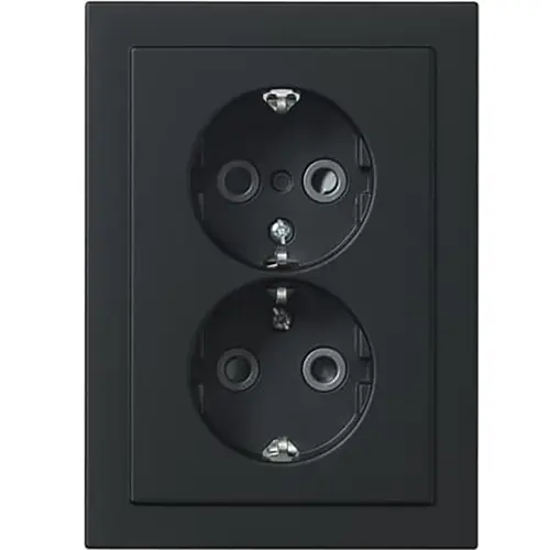 Busch-Jaeger wandcontactdoos 2-voudig randaarde Safety+ voor ovale 1,5 inbouwdoos Future Linear zwart mat (302EUJT-885)