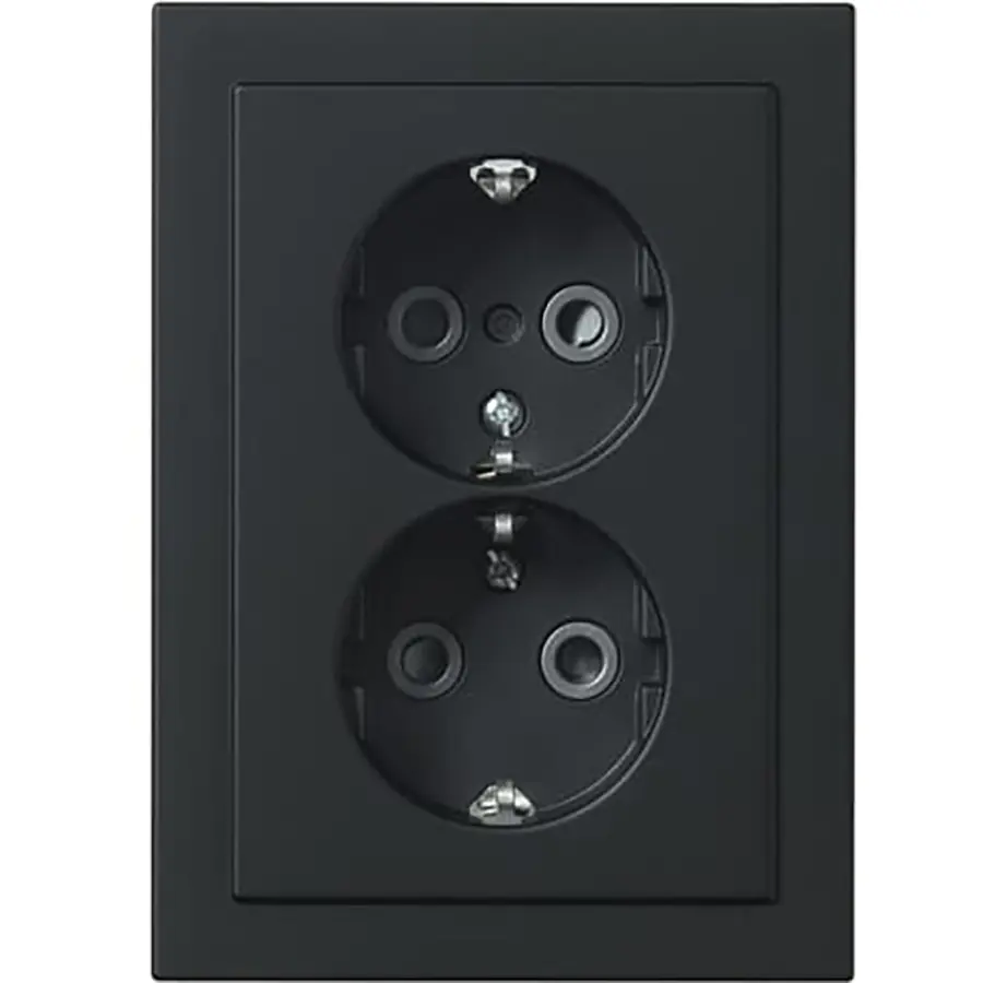 Busch-Jaeger wandcontactdoos 2-voudig randaarde Safety+ voor ovale 1,5 inbouwdoos Future Linear zwart mat (302EUJT-885)