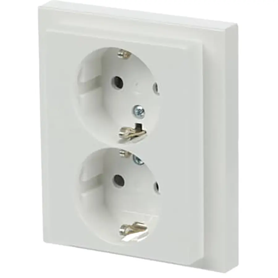 Busch-Jaeger wandcontactdoos 2-voudig randaarde kindveilig voor enkele inbouwdoos Future Linear studiowit glans (202 EUJRB-84)