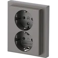 Busch-Jaeger wandcontactdoos randaarde kindveilig 2-voudig voor enkele inbouwdoos Pure Stainless Steel (202 EUJRB-866)