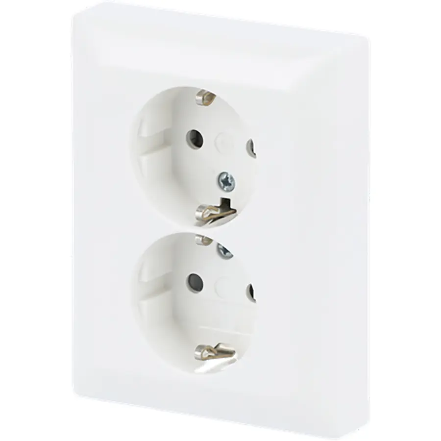 Busch-Jaeger wandcontactdoos 2-voudig randaarde kindveilig voor enkele inbouwdoos met klauwbevestiging Balance SI wit glans (202 EUJB-914)