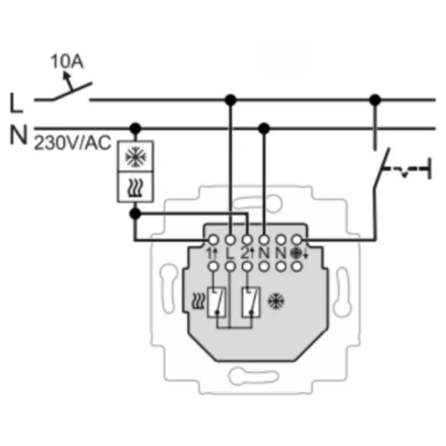 Busch-Jaeger elektronische kamerthermostaat 2x maakcontact verwarmen en koelen 230V (1099 UHK-101)