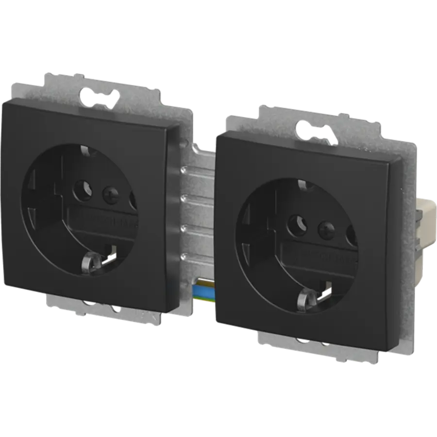 Busch-Jaeger wandcontactdoos 2-voudig randaarde voorbedraad voor duo-inbouwdoos Balance SI zwart mat (20-2 EUCJ-915-503)