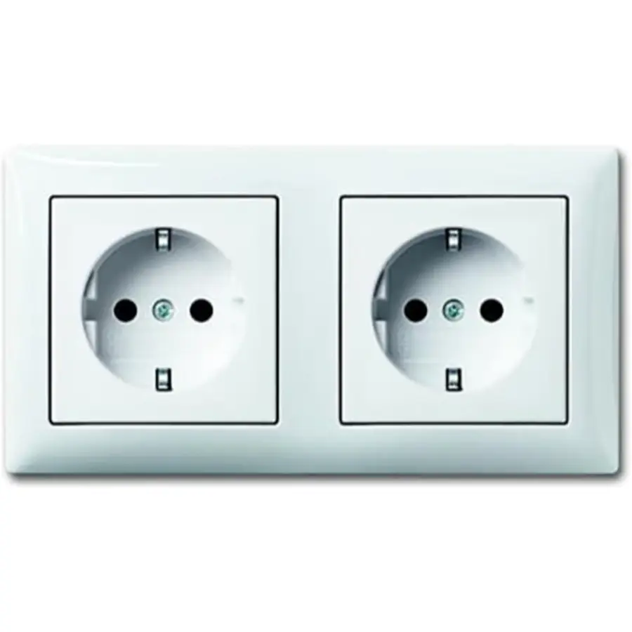 Busch-Jaeger wandcontactdoos 2-voudig randaarde voorbedraad voor duo-inbouwdoos Balance SI wit glans (20-2 EUCJ-914-503)