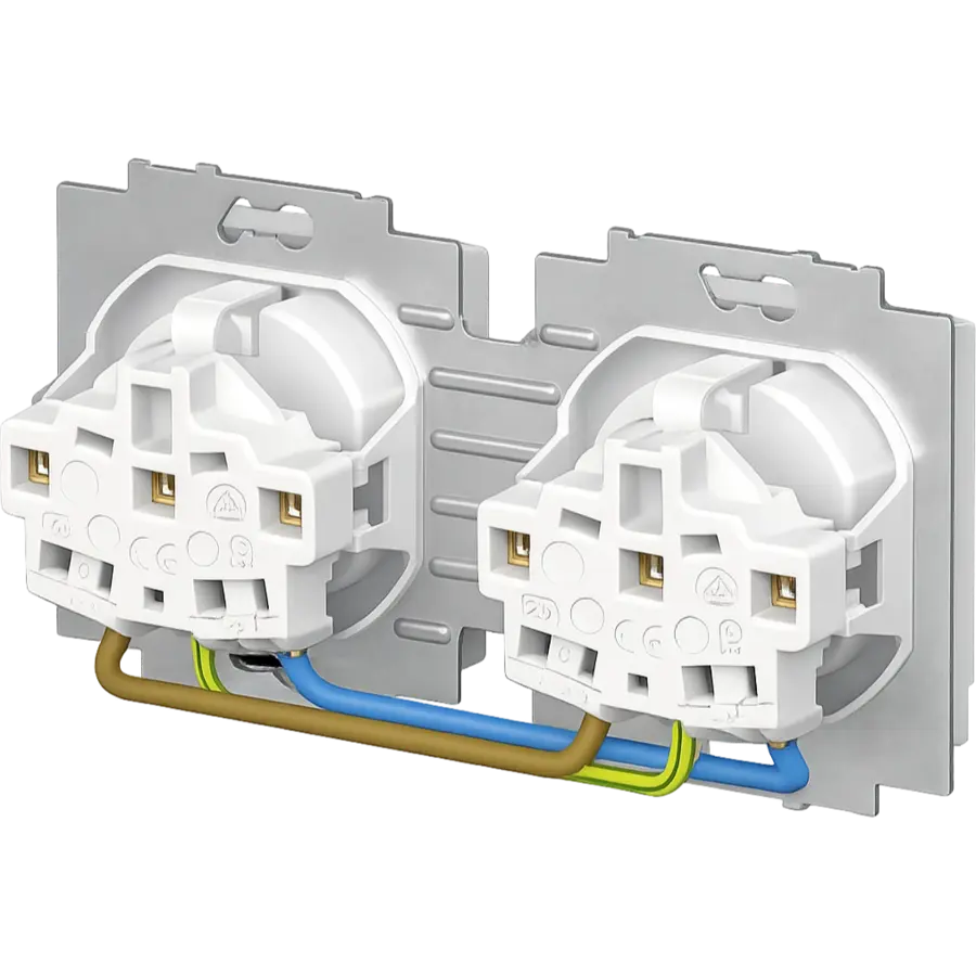 Busch-Jaeger wandcontactdoos 2-voudig randaarde voorbedraad voor duo-inbouwdoos Balance SI wit glans (20-2 EUCJ-914-503)