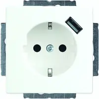 Busch-Jaeger wandcontactdoos randaarde kindveilig met USB-voeding Future Linear studiowit mat OP=OP (20 EUCBUSB-884)