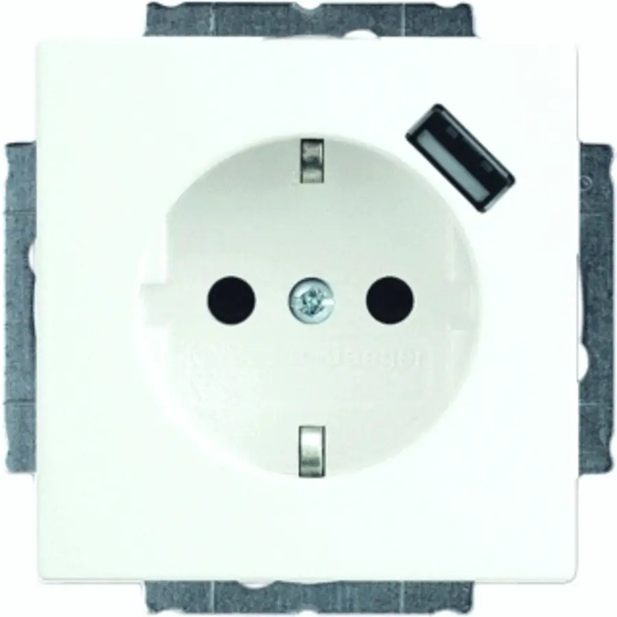 Busch-Jaeger wandcontactdoos randaarde kindveilig met USB-voeding Future Linear studiowit mat OP=OP (20 EUCBUSB-884)