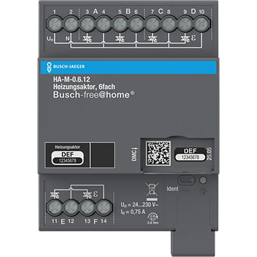 Busch-Jaeger verwarmingsaktor 6-voudig 230V DIN-rail IP20 (HA-M-0.6.12)
