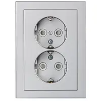 Busch-Jaeger wandcontactdoos 2-voudig randaarde Safety+ voor ovale 1,5 inbouwdoos Future Linear aluzilver mat (302EUJT-83)