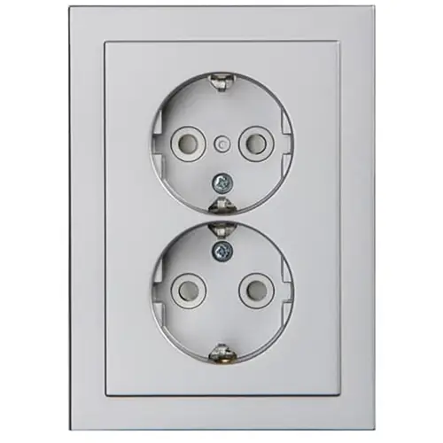 Busch-Jaeger wandcontactdoos 2-voudig randaarde Safety+ voor ovale 1,5 inbouwdoos Future Linear aluzilver mat (302EUJT-83)