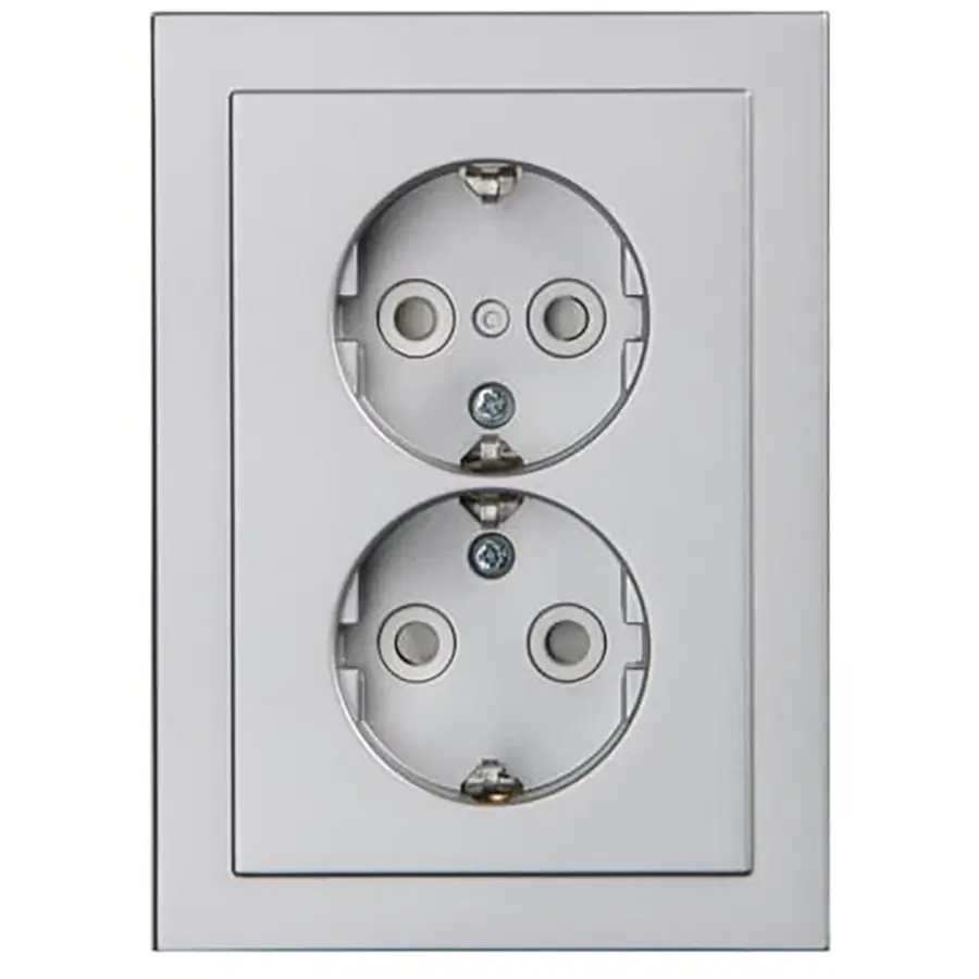 Busch-Jaeger wandcontactdoos 2-voudig randaarde Safety+ voor ovale 1,5 inbouwdoos Future Linear aluzilver mat (302EUJT-83)