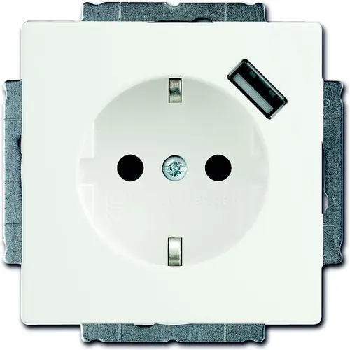 Busch-Jaeger wandcontactdoos randaarde kindveilig met USB-voeding Future Linear studiowit mat OP=OP (20 EUCBUSB-884)
