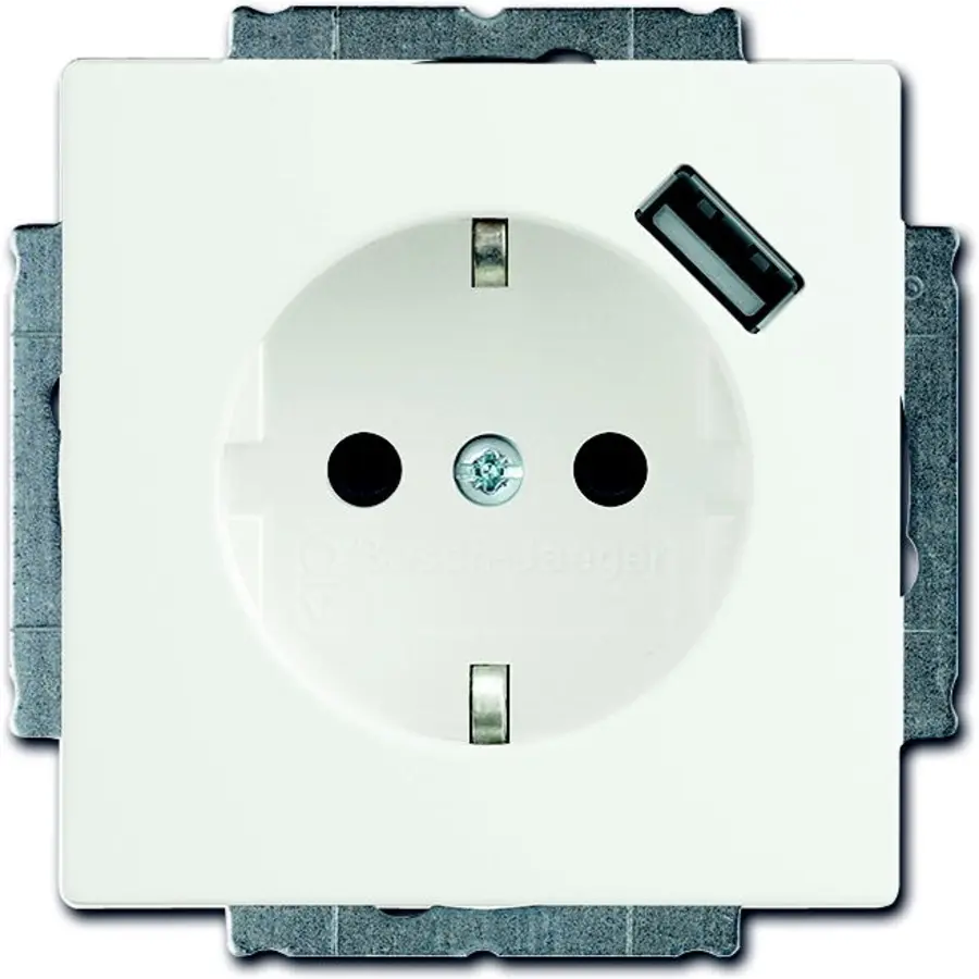 Busch-Jaeger wandcontactdoos randaarde kindveilig met USB-voeding Future Linear studiowit mat OP=OP (20 EUCBUSB-884)