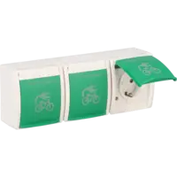 Busch-Jaeger wandcontactdoos 3-voudig randaarde Safety+ klapdeksel met opdruk fietsoplaadpunt opbouw Ocean IP44 alpinwit/groen (2300/3 EBW-54 FIETS)
