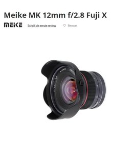Meike 2dehands Meike 12 mm MF met Fuji X vatting