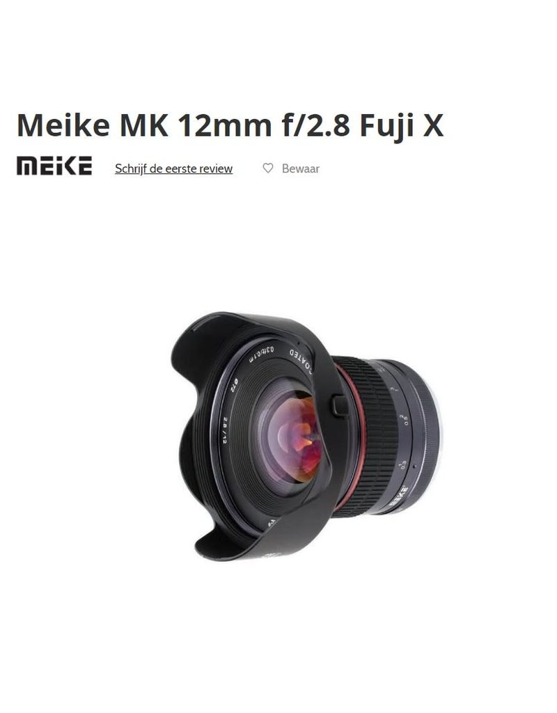 Meike 2dehands Meike 12 mm MF met Fuji X vatting