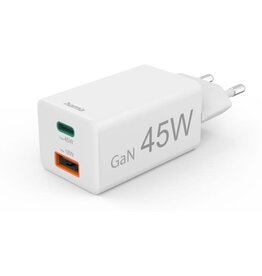 Hama Hama Fast Charger 1X USB-C PD 1X USB-A QC Mini-Charger 45 W White