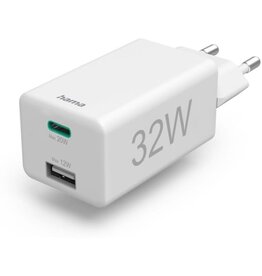 Hama Hama Fast Charger 1X USB-C 1X USB-A PD/Qualcomm Mini-Charger 32W WS