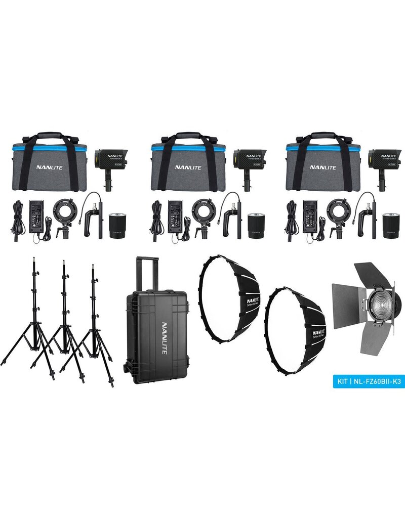 Nanlite Nanlite Forza 60B II LED Tripple Kit (w/ Case Light Stand Fresnel And Softbox)