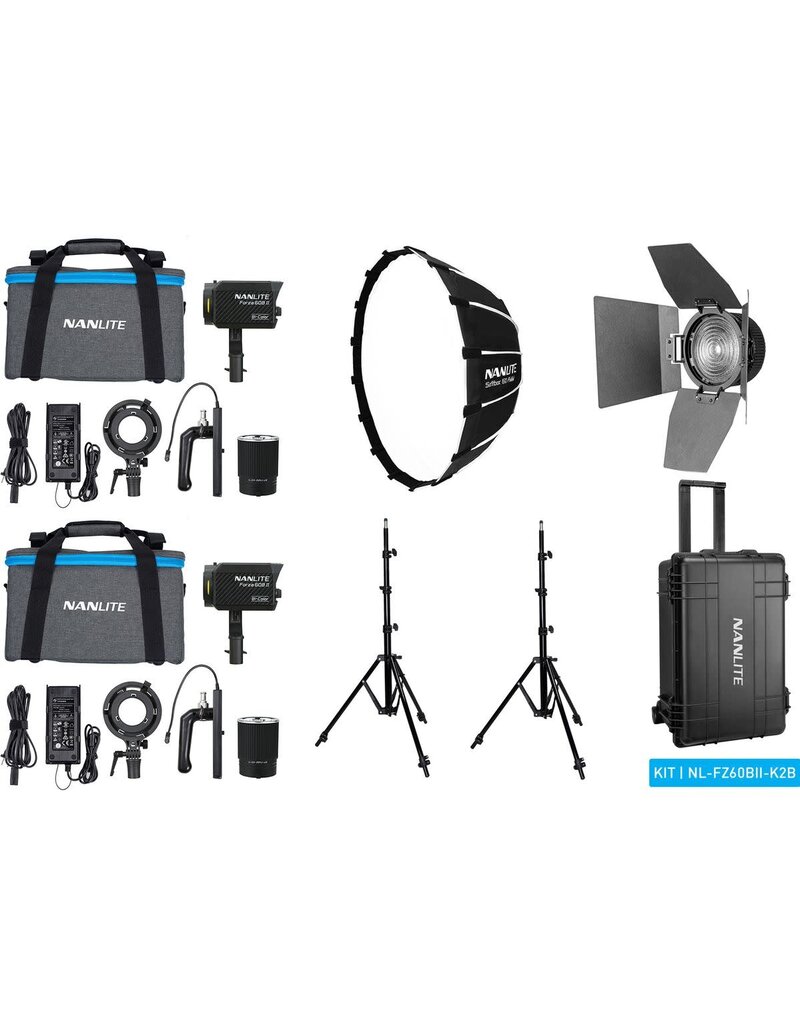 Nanlite Nanlite Forza 60B II LED Dual Kit (w/ Case Light Stand Fresnel And Softbox)