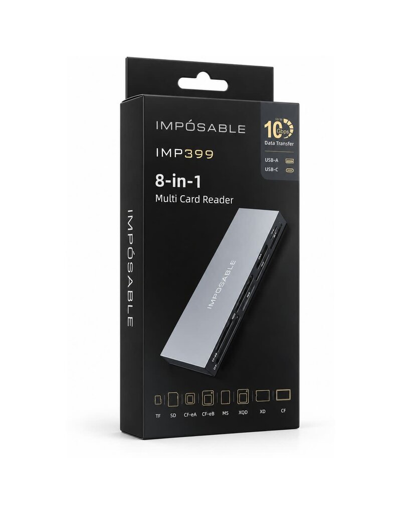 Imposable IMPOSABLE  IMP399 10GB/s 8-in-1 Geheugenkaartlezer voor CFexpress Type A & B, XQD, SD, TF, CF, MS en XD