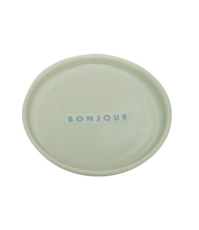 VONDELS Vondels Ceramic petit four plate BONJOUR sage ø8.5cm
