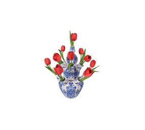 Flatflowers Flat flowers - ansichtkaart raamsticker - rode tulp delfts blauw (15 x 15 cm)