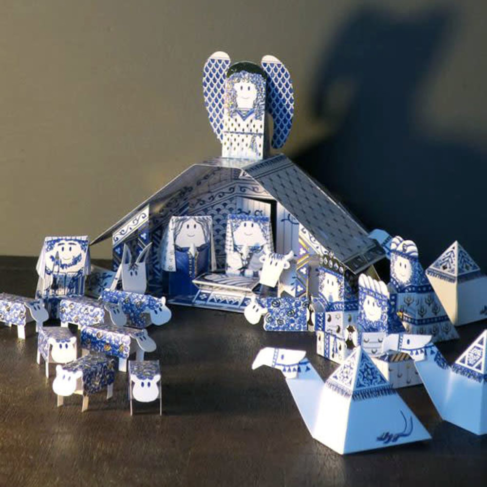 Piet Design Piet design - vouwpakket kerststal - delfts blauw Piet Design Piet design - vouwpakket kerststal - delfts blauw