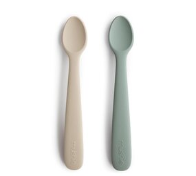 Mushie Mushie - baby lepels - cambridge blue & shifting sand