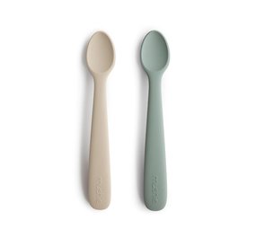 Mushie Mushie - baby lepels - cambridge blue & shifting sand