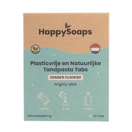 HappySoaps Happysoaps - navulverpakking tandpasta tabs - mighty mint (zonder fluoride) HappySoaps Happysoaps - navulverpakking tandpasta tabs - mighty mint (zonder fluoride)