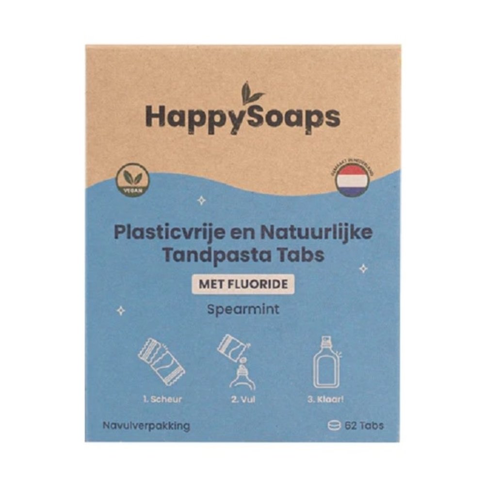 HappySoaps Happysoaps - navulverpakking tandpasta tabs - spear mint (met fluoride) HappySoaps Happysoaps - navulverpakking tandpasta tabs - spear mint (met fluoride)