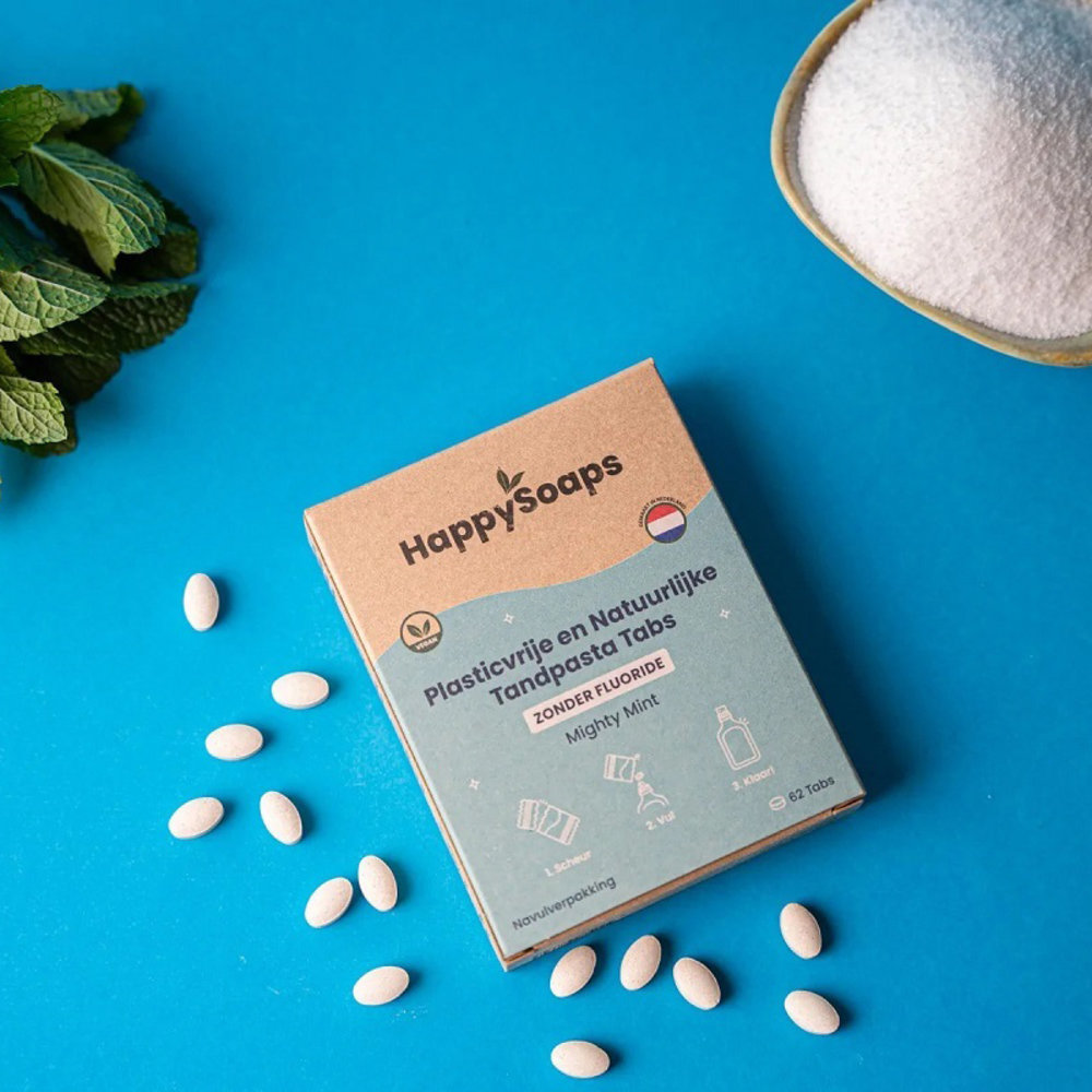 HappySoaps Happysoaps - navulverpakking tandpasta tabs - spear mint (met fluoride) HappySoaps Happysoaps - navulverpakking tandpasta tabs - spear mint (met fluoride)