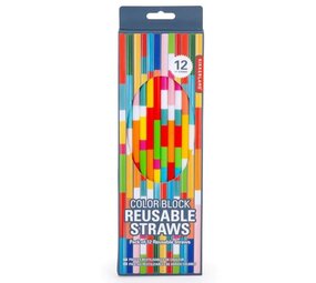 Kikkerland Kikkerland - herbruikbare rietjes - colourblock (set van 12)
