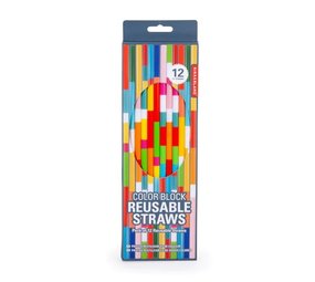 Kikkerland Kikkerland - herbruikbare rietjes - colourblock (set van 12)