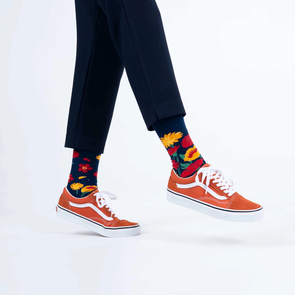 Many mornings Many mornings - sokken - flower power donkerblauw